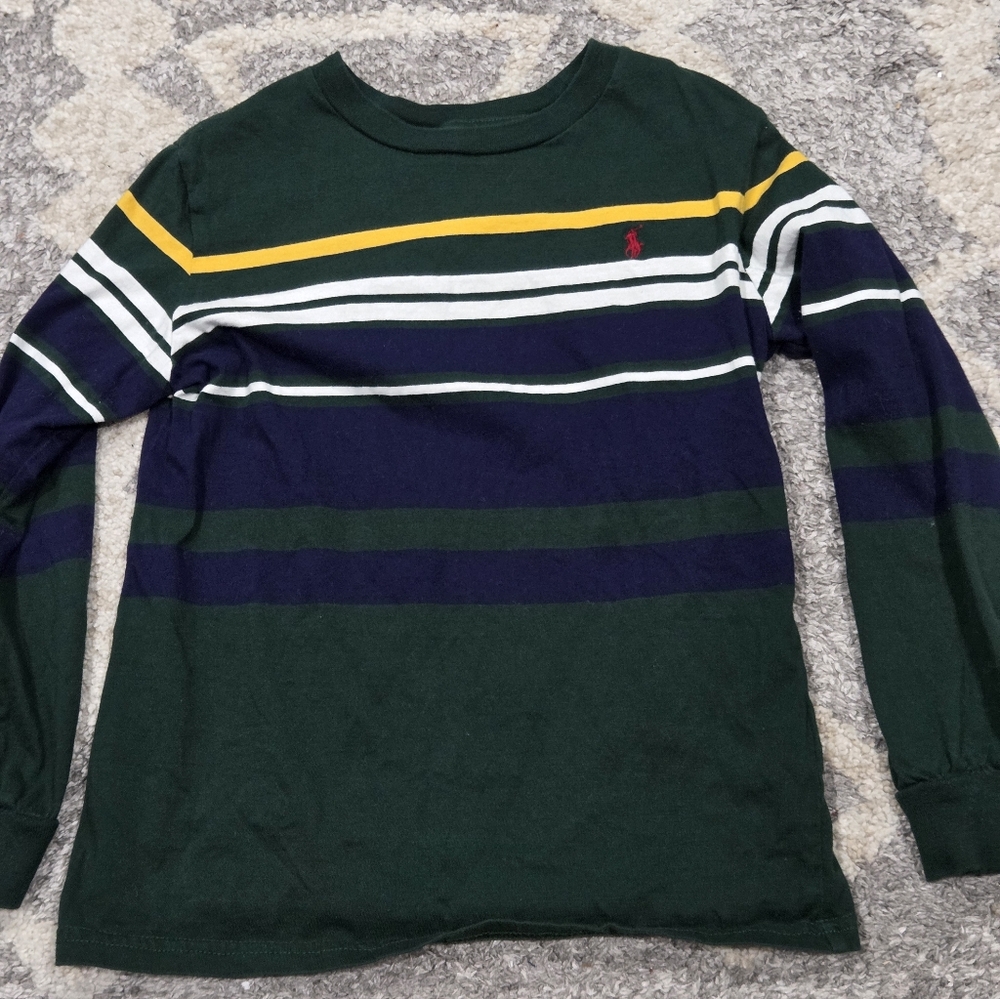 Boys Striped Long Sleeve Polo Shirt with Logo